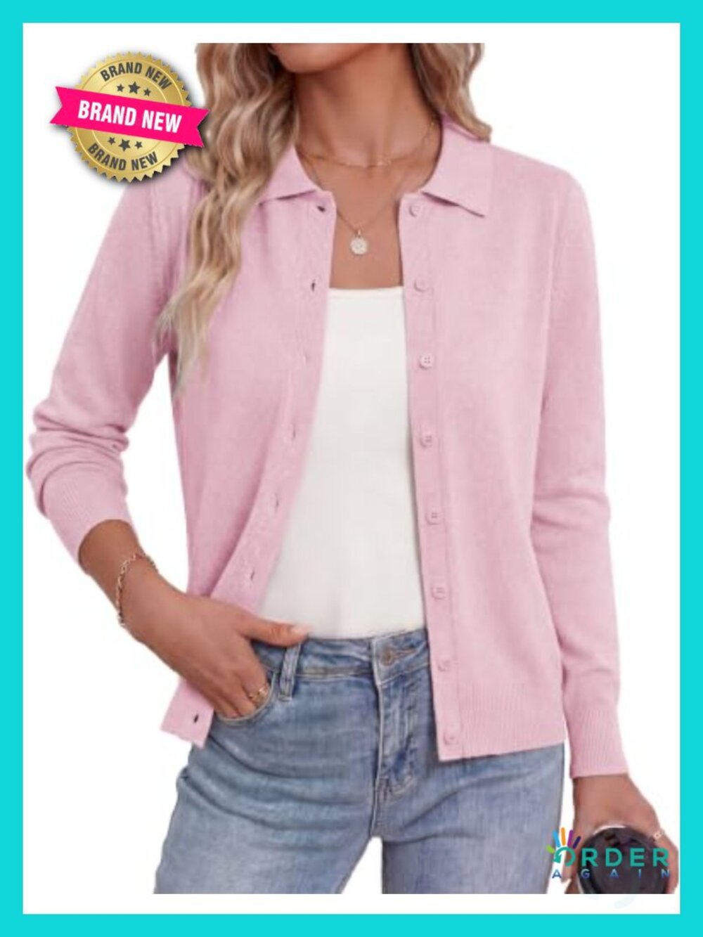 Lightweight Button Down Cardigan Sweater with Lapel Collar Long Sleeve Knit